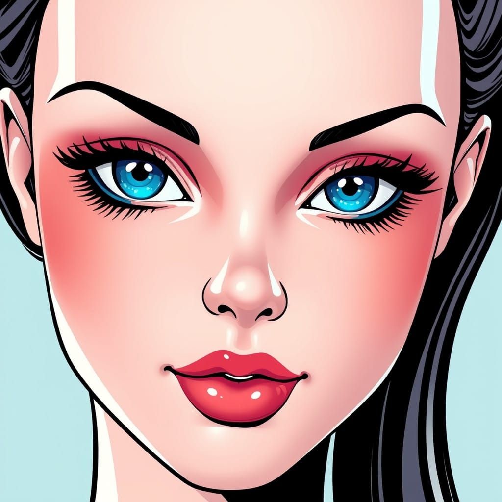 Comic Book-Inspired Doll Face with Stylized Beauty