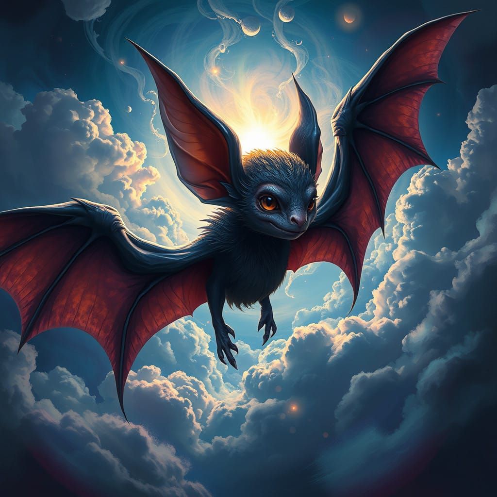 Soulful Bat Goddess Radiates Energetic Light Amidst Swirling...