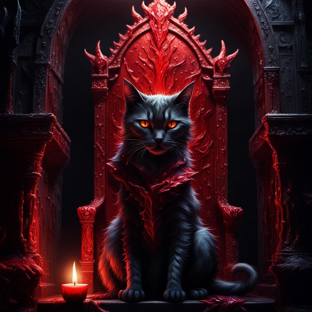 Evil Cat on Throne: Dark Fantasy Concept Art