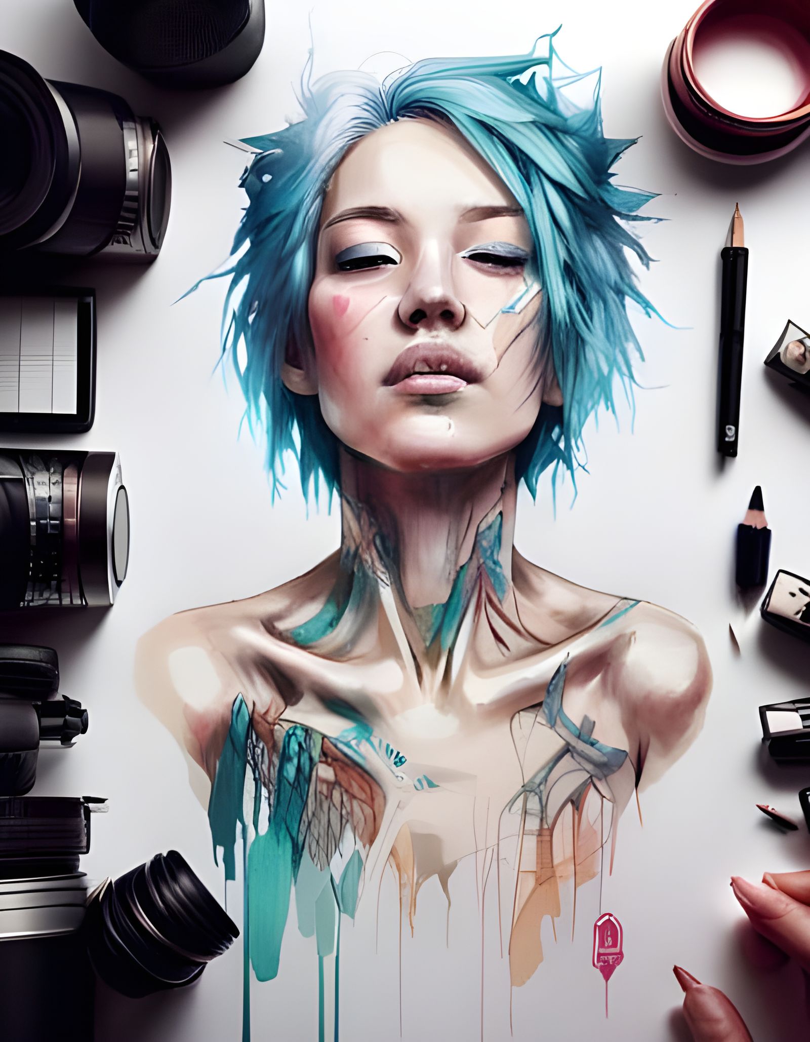 Neon Cyberpunk Girl Portrait in Hyper-Realistic Style