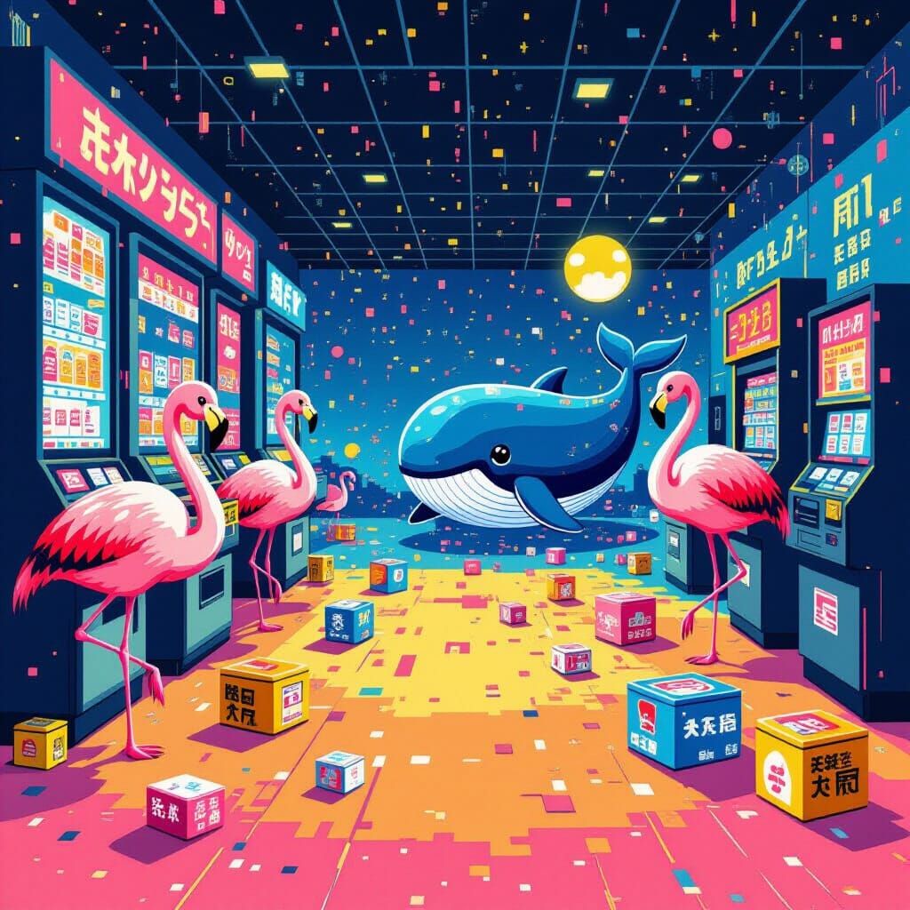 Vaporwave Flamingos in Tanabata Backrooms