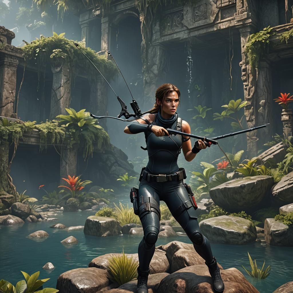 Lara Croft Scuba Diving: Detailed Matte Painting