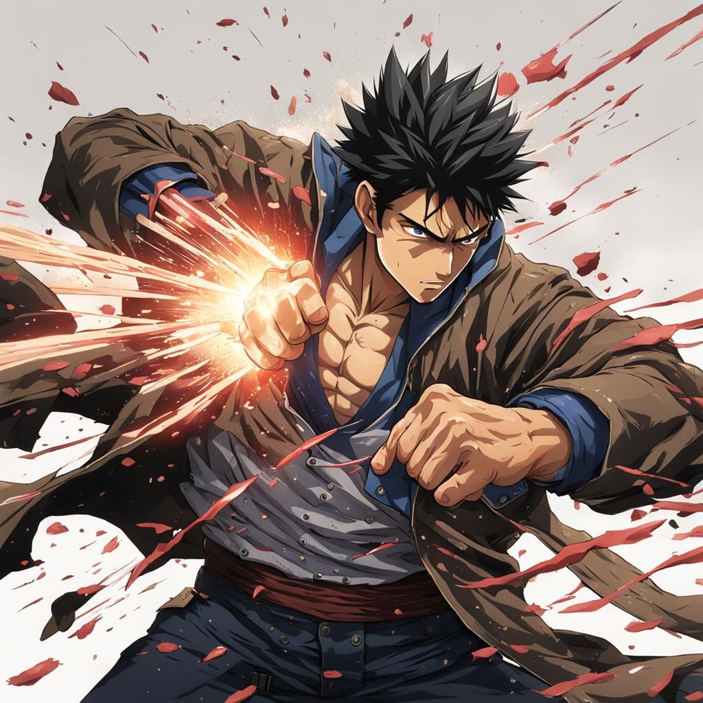 Anime Character's Powerful Punch Tears Jacket