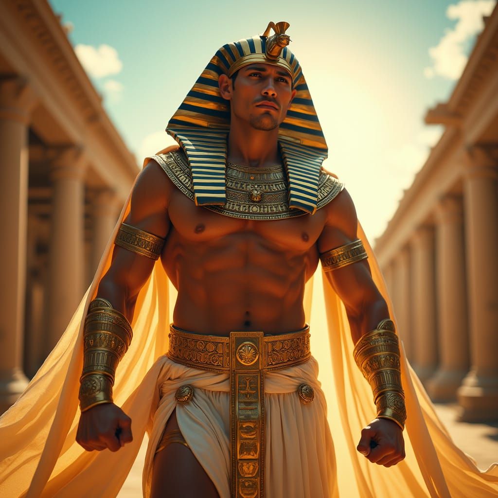 Powerful Egyptian Pharaoh in Golden Armor