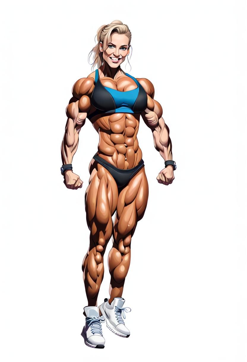 Hyperrealistic Portrait: Muscular Woman Flexing Biceps