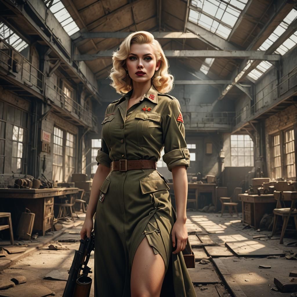 WWII Pinup Girl in Detailed Matte Painting Style