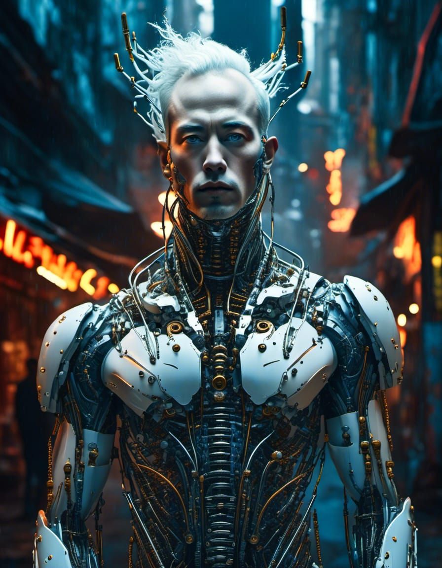 Neon Cyberpunk Android Portrait in Hyper-Realistic Detail