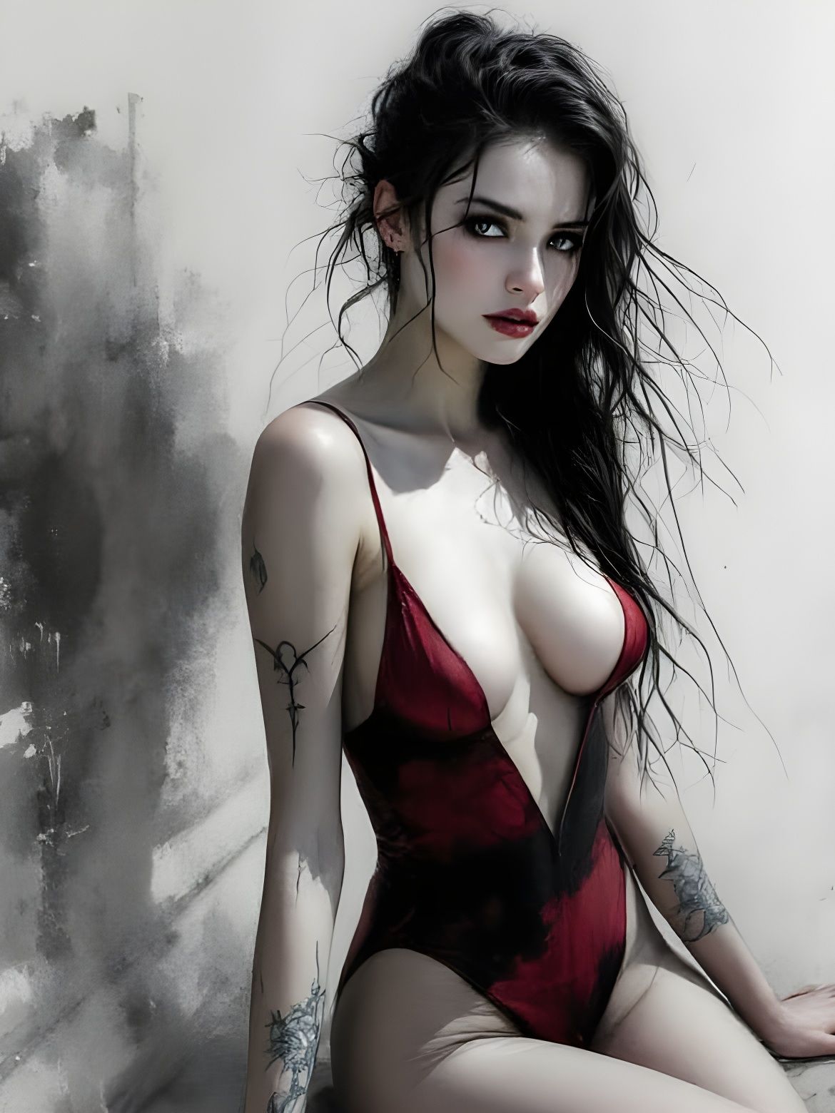 Gothic Romantic Portrait of a Pin-Up Woman on Boardwalk