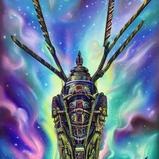 Surreal Biomechanical Alien in a Dreamlike Cosmic Landscape