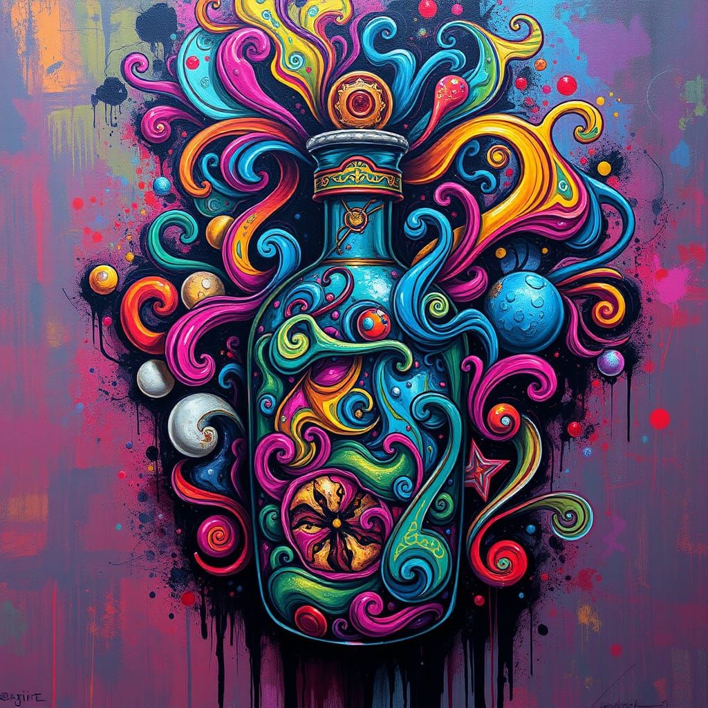 Colorful Potion Bottle in Graffiti Art Style