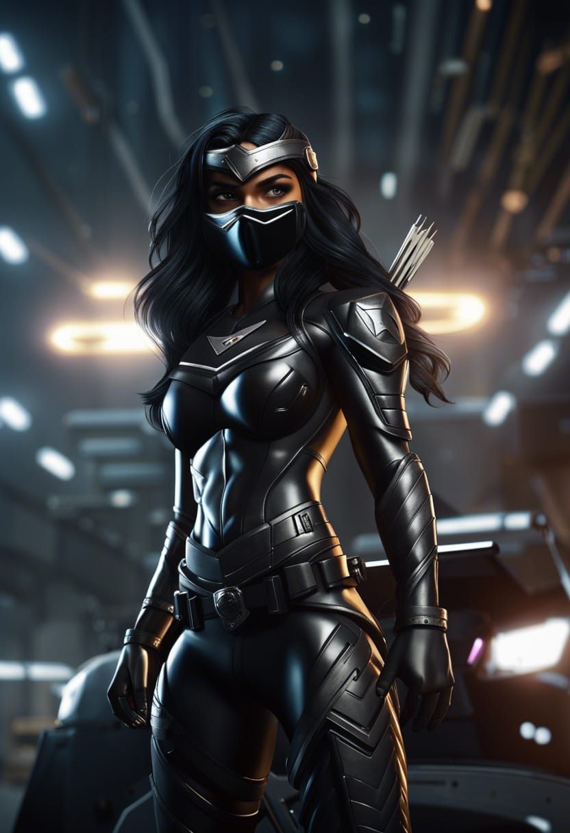 Indian Teenage Superheroine on Rooftop in Tactical Armor