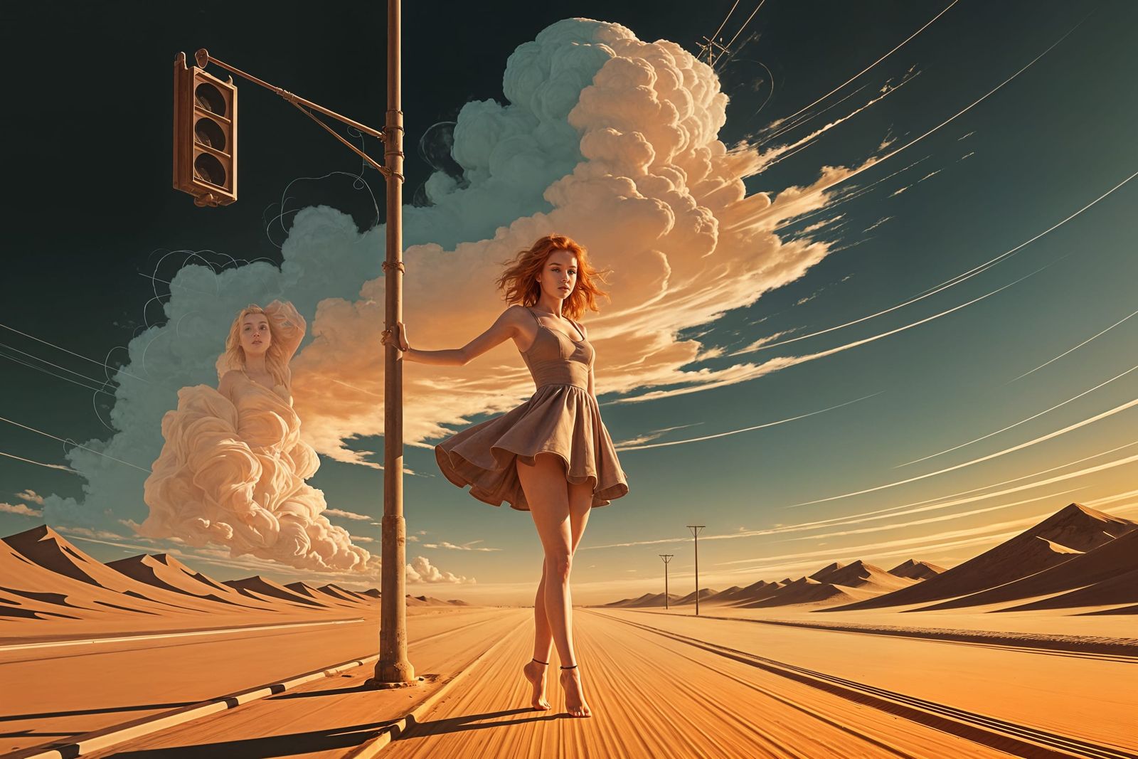 Woman in Desert with Traffic Light, Sarati Style