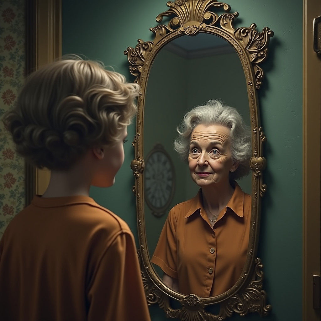 1950s Child Sees Future Self, Matte Painting