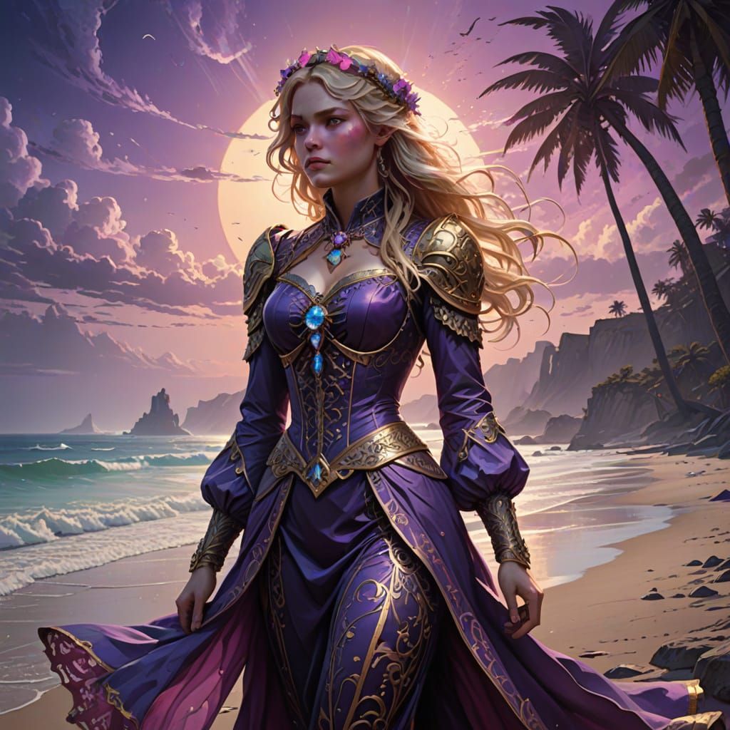 Dark Fantasy Concept Art: Victorian Woman on Misty Beach