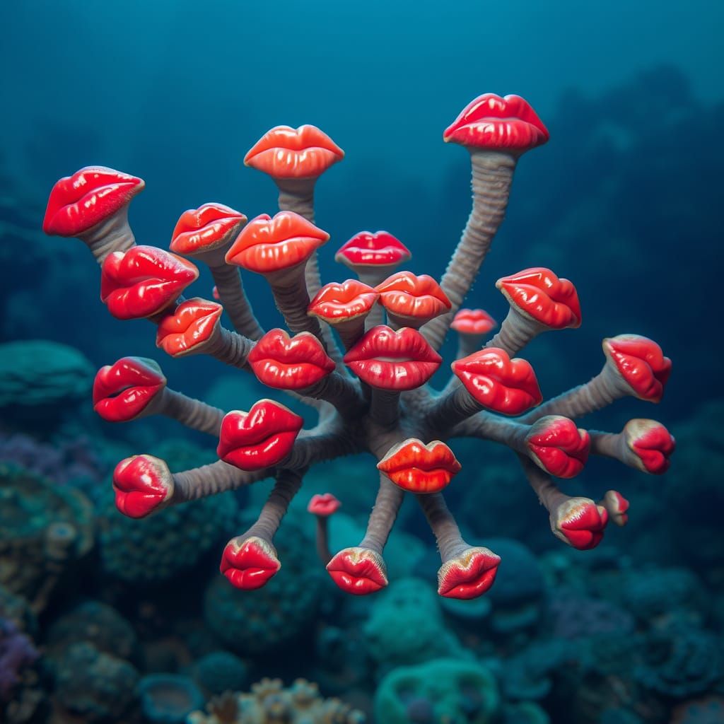 Vibrant Coral with Human Lips Underwater