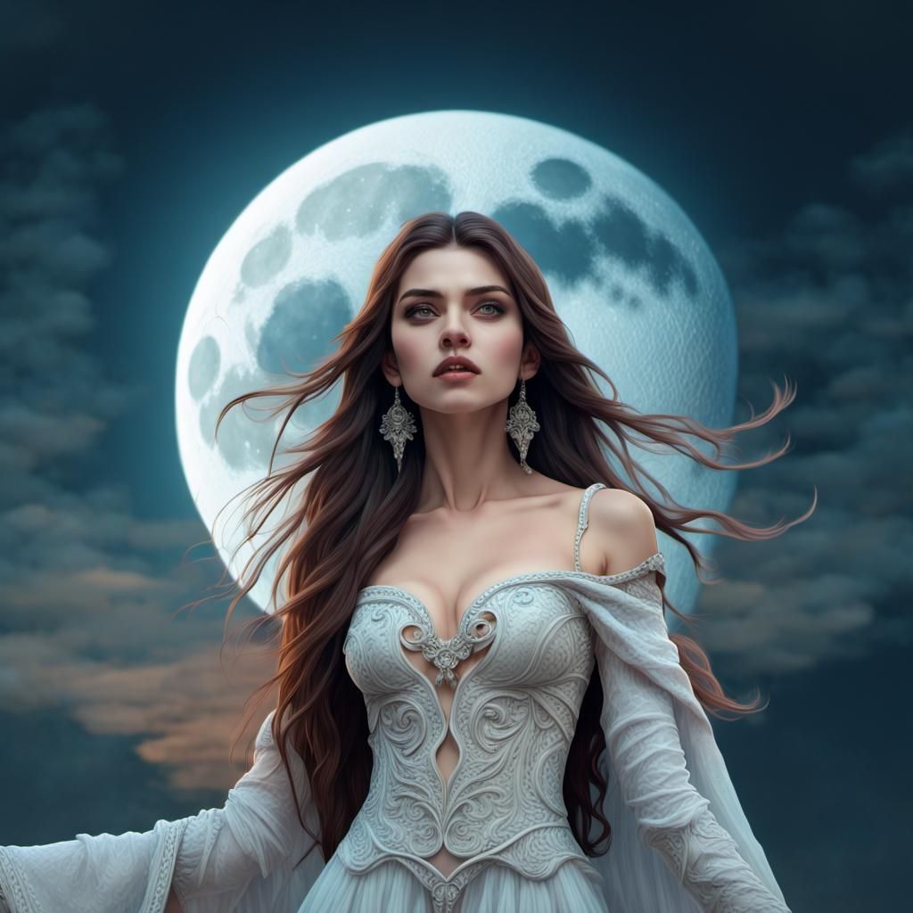 Sorceress Before the Moon: Fantasy Art Portrait