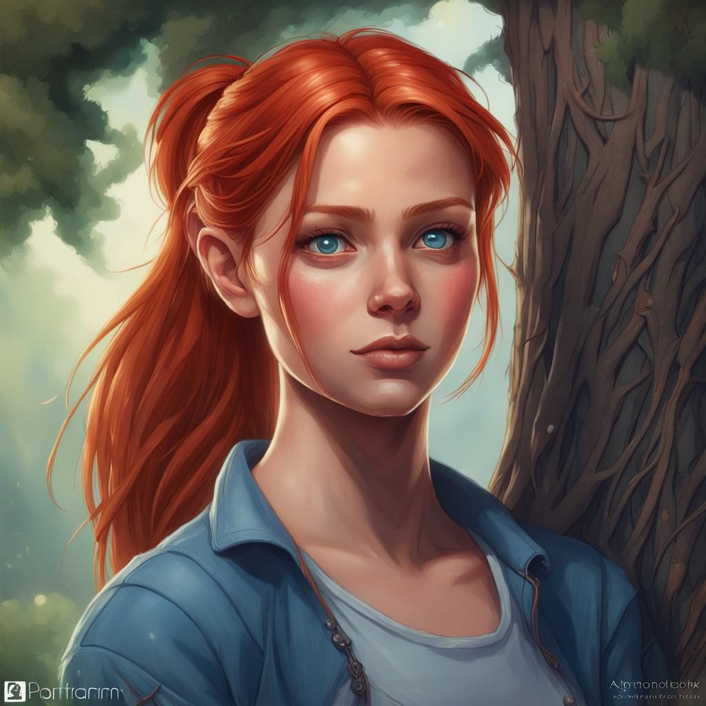 Red-Haired Girl Portrait in Children's Book Style