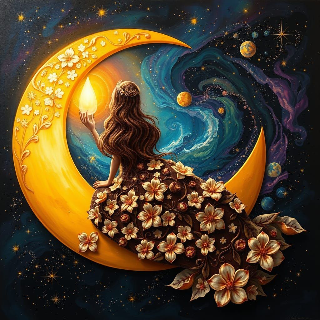 Chocolate Princess on Moon in Impressionist Style