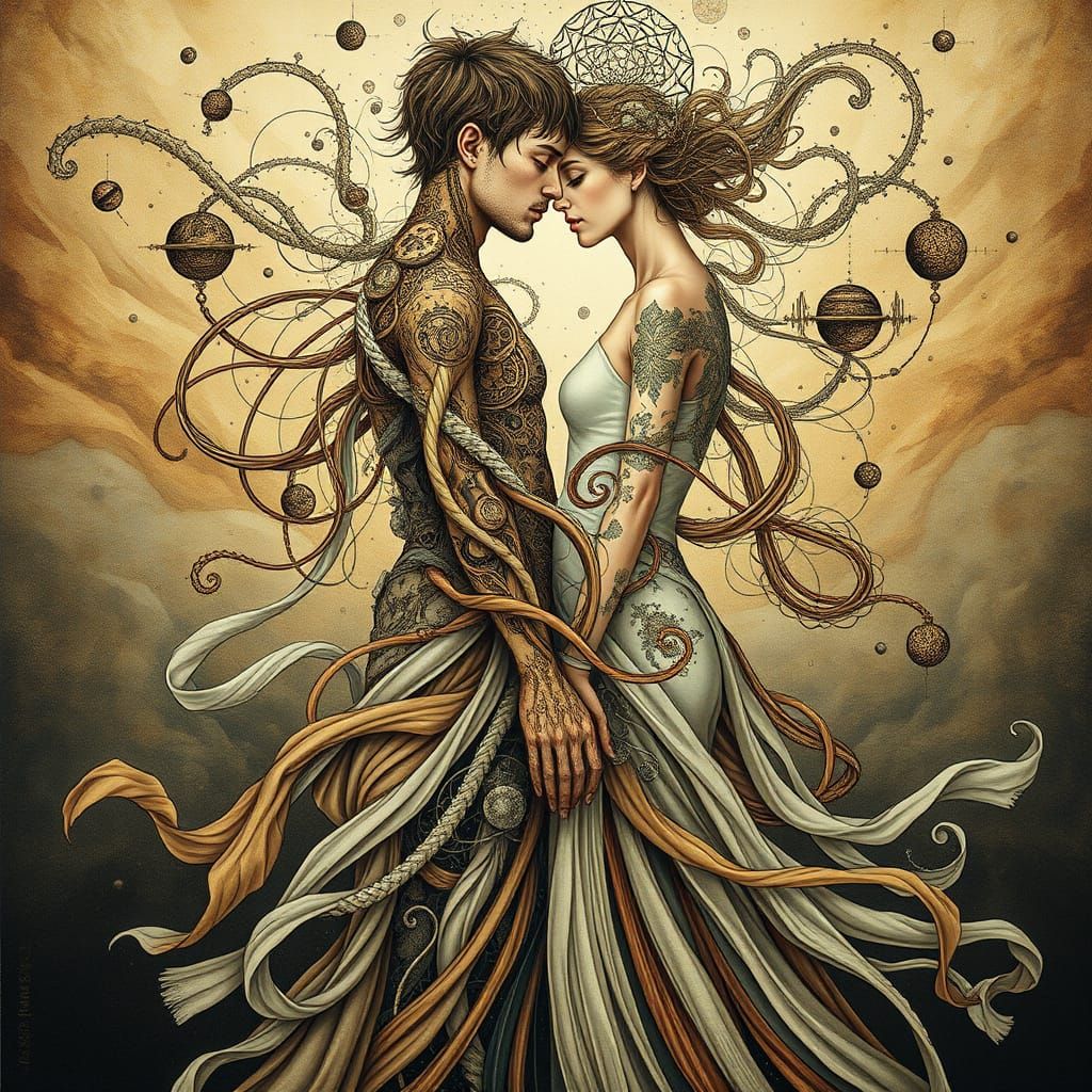 Ethereal Figures Intertwined in Dreamlike Mindscape