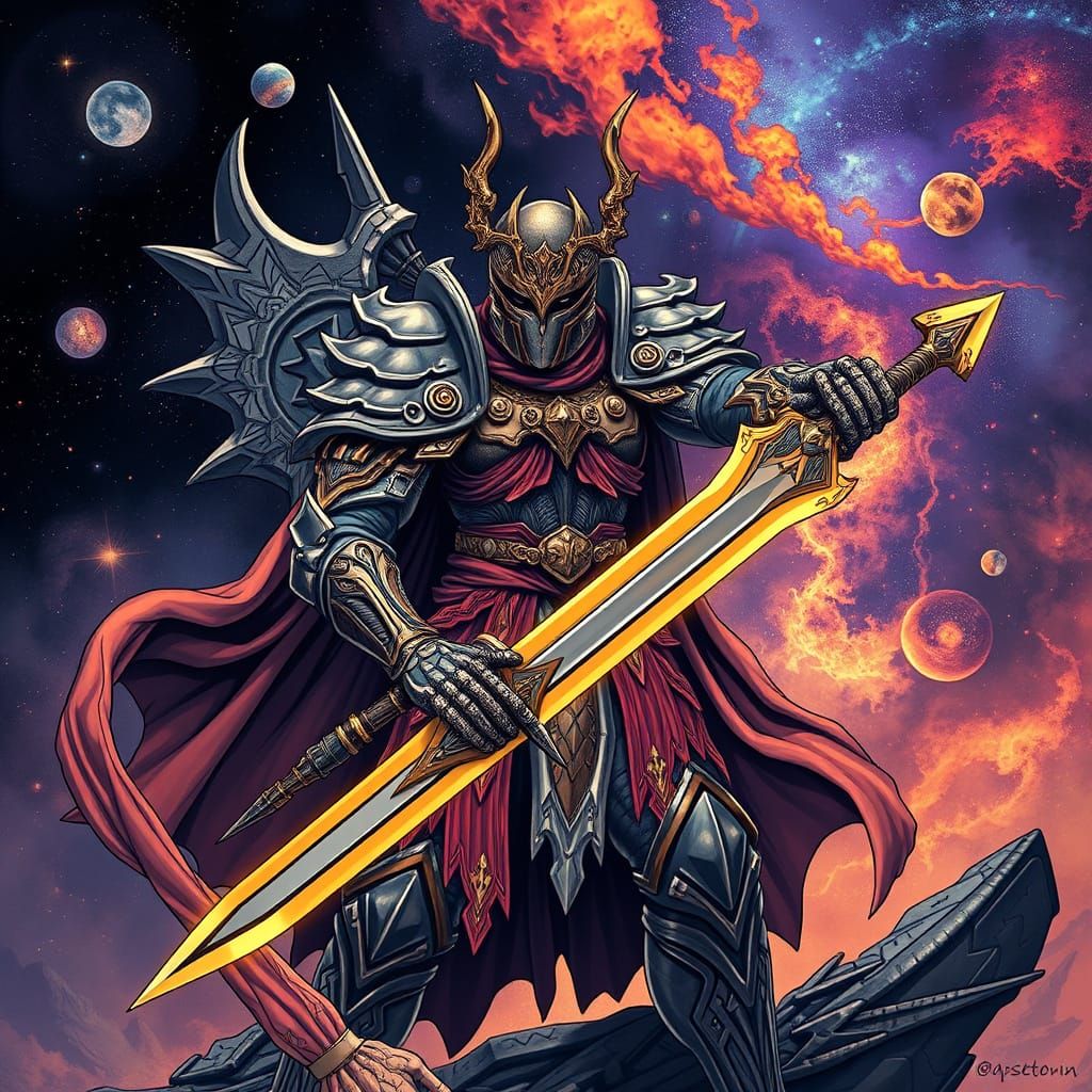 Galactic Crusader in Anime and Gothic Art Style