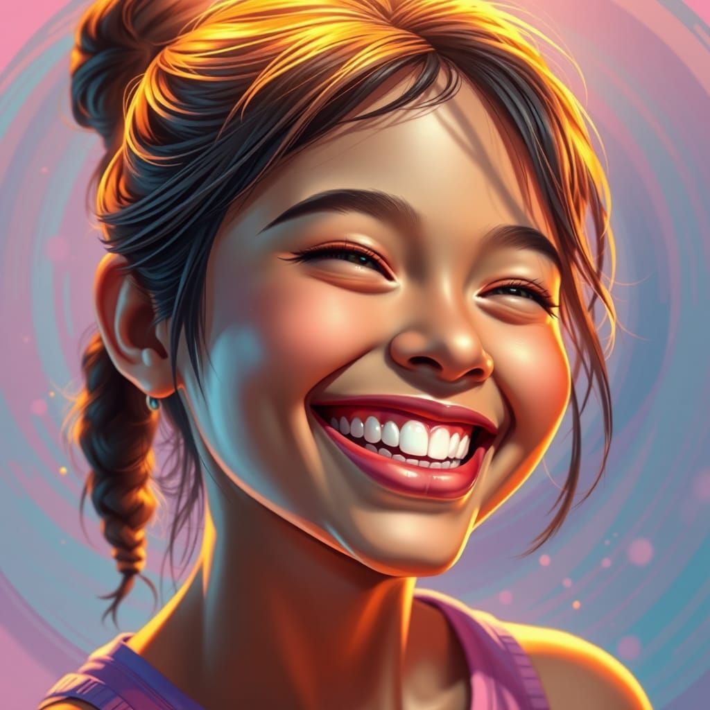 Joyful Woman with a Beaming Smile in Splash Art Style