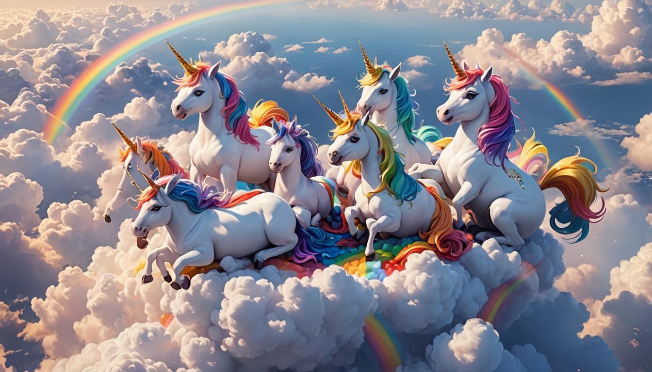 Colorful Unicorns on Rainbow: 3D Anime Art