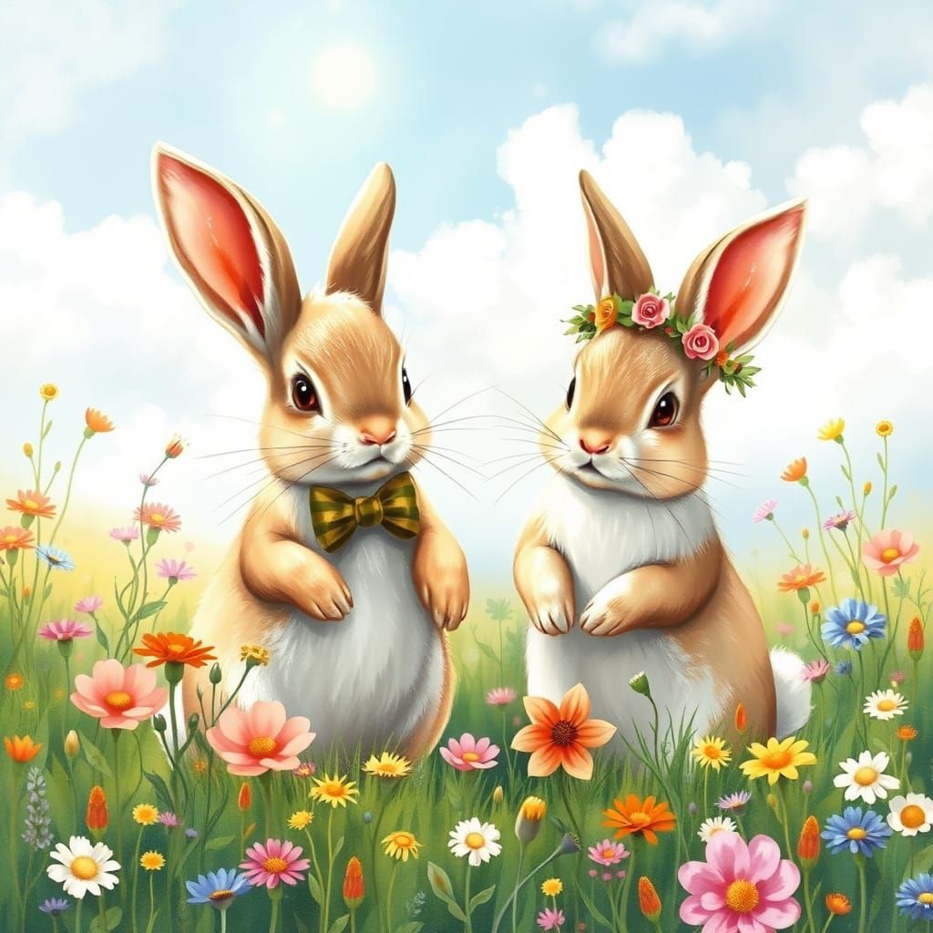 Whimsical Bunny Friends in a Lush Meadow