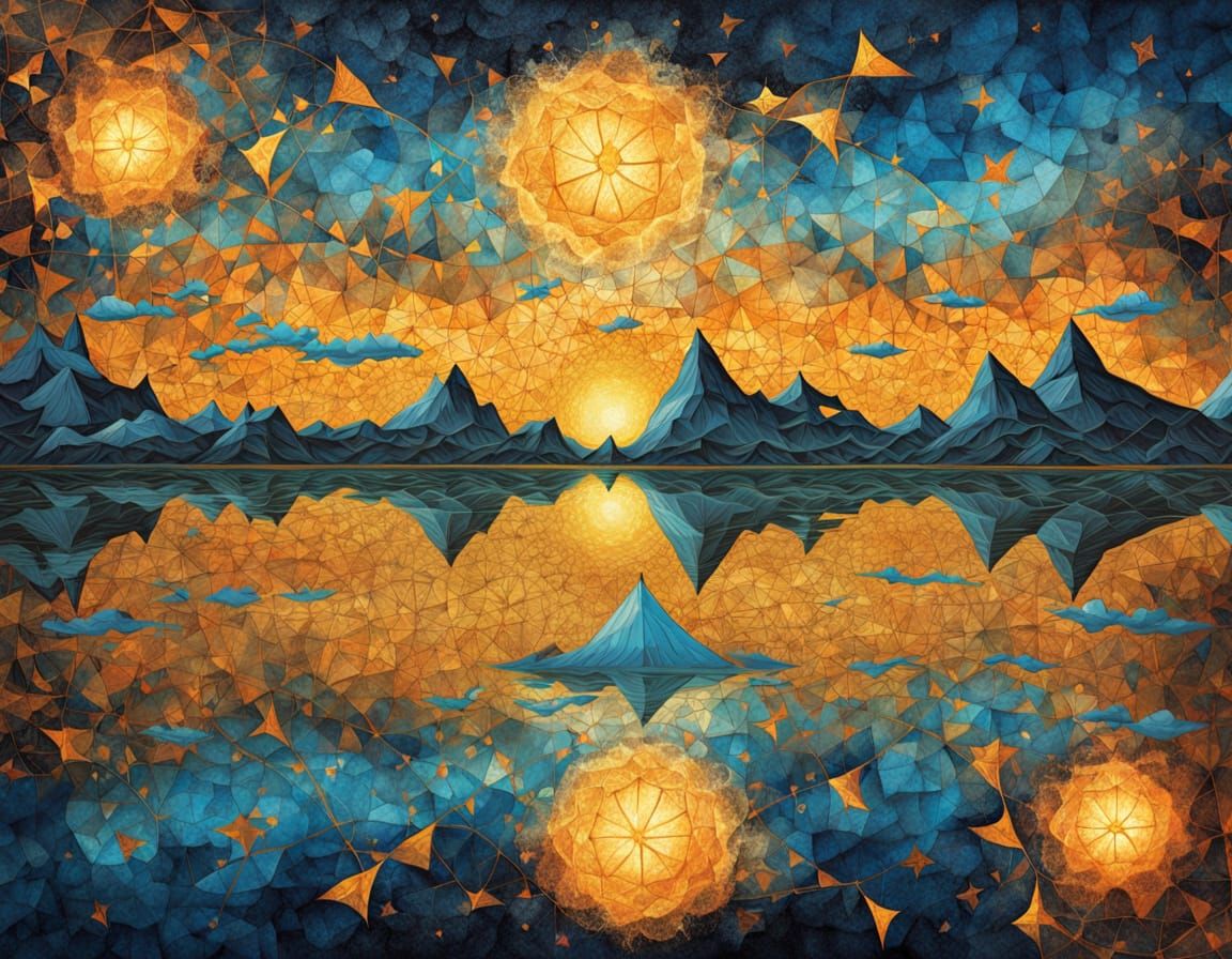 Ethereal Geometric Landscape with Gilded Accents