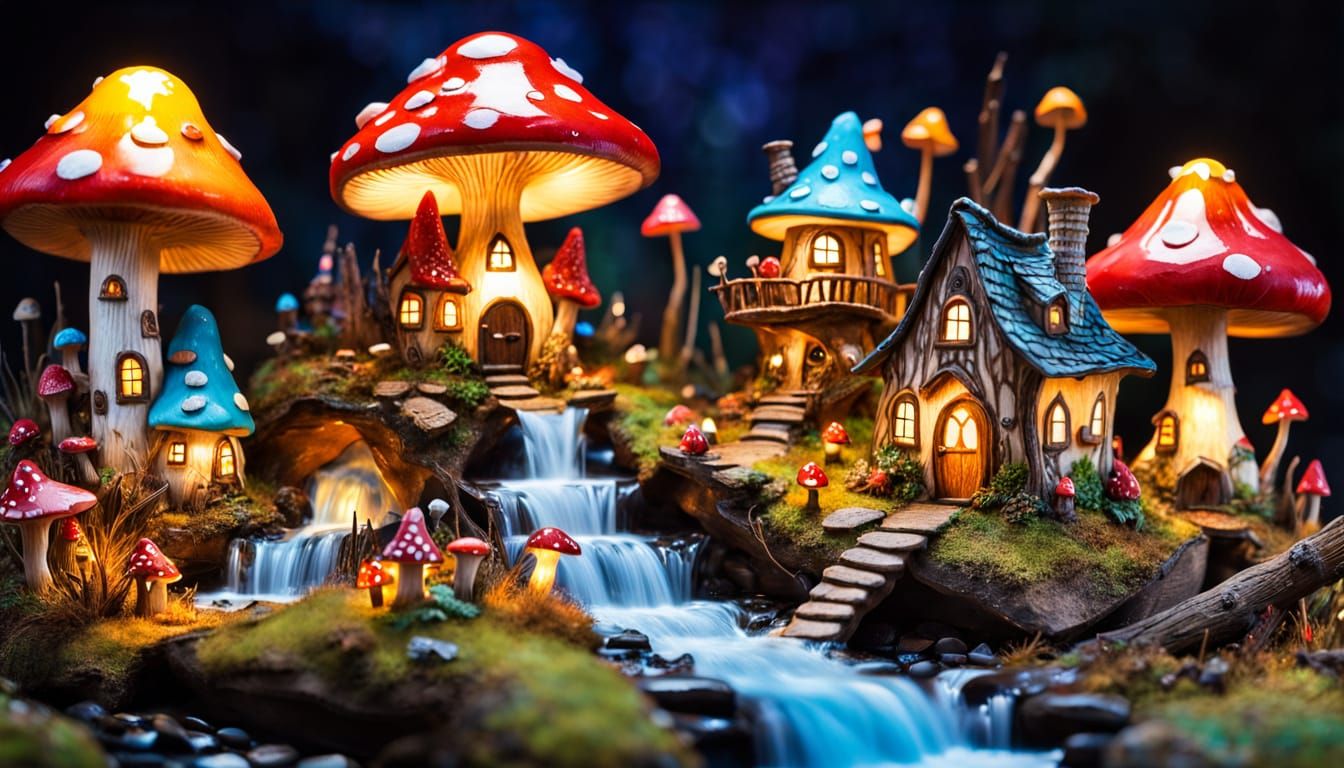 Gnome Village in Terrarium, Alcohol Ink Fantasy