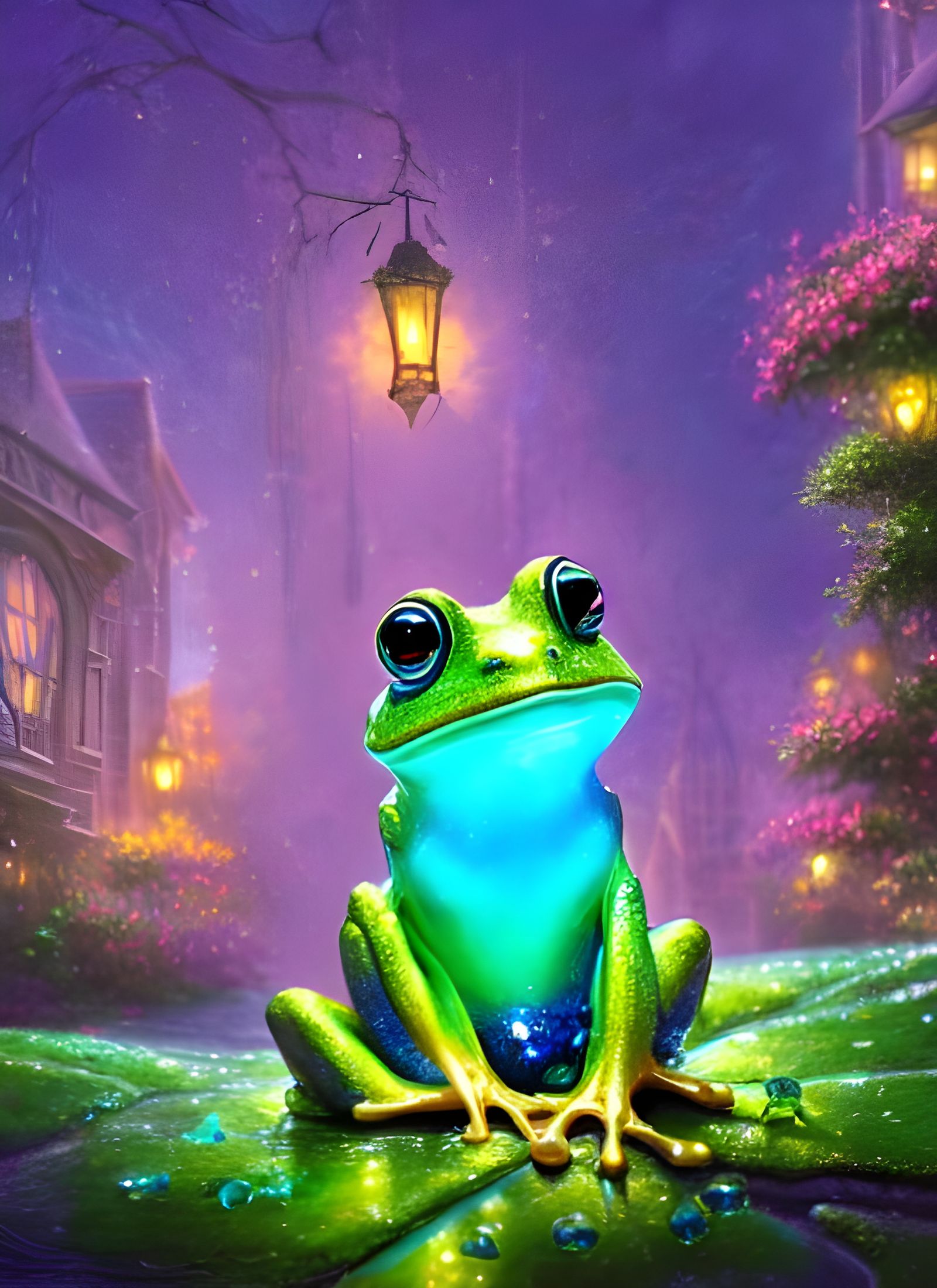 Luminous Crystalline Frog in Art Nouveau Style