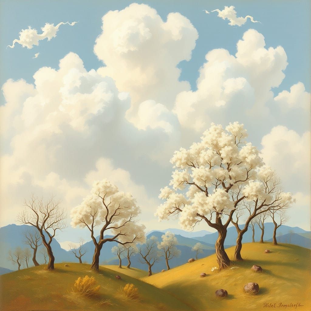 Lush Rococo Landscape with Dramatic Skies and Intricate Text...