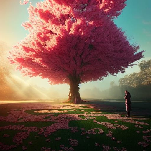 Giant Cherry Tree: Hyperdetailed Fantasy Art
