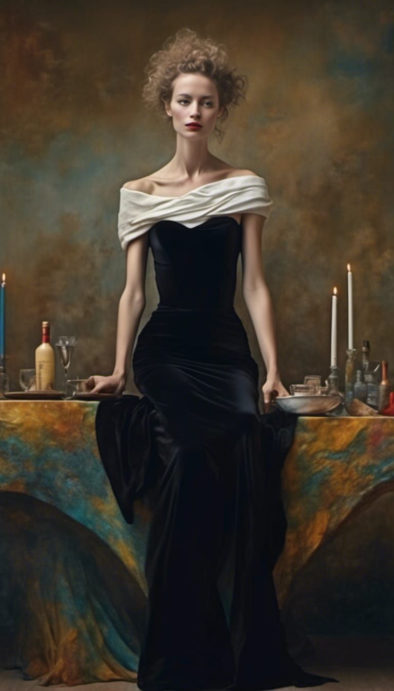 Alien at Table: Polychromatic Abstract Matte Painting