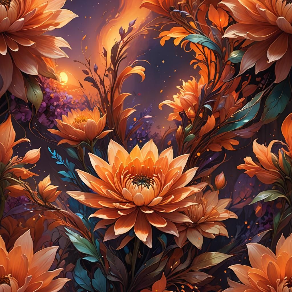 Flower Blooms at Sunset: Fantasy Concept Art