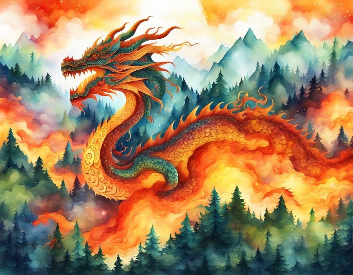 Dragon and burning forest