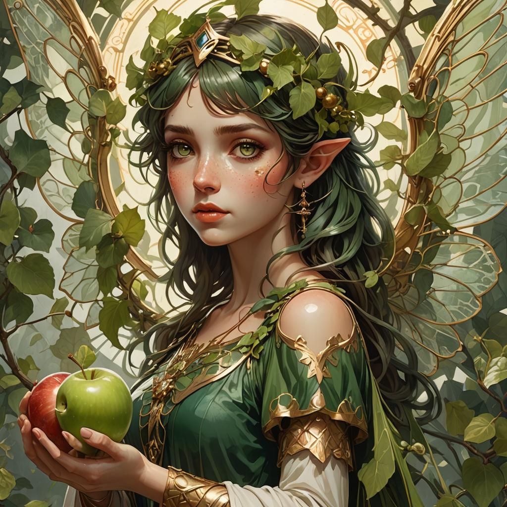 Pixie Girl with Apple in Volumetric Lighting