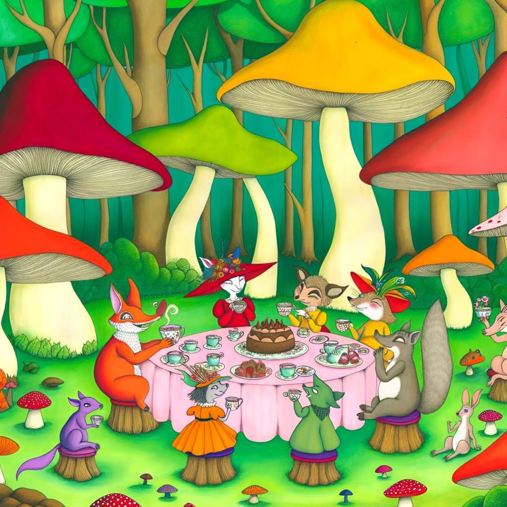 Whimsical Tea Party in Mushroom Forest
