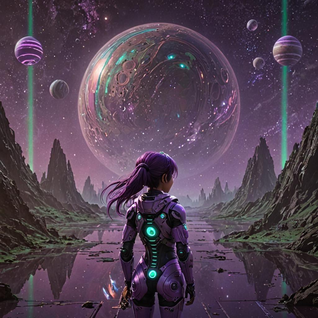 Anime Character on Alien World in Sci-Fi Mech Suit