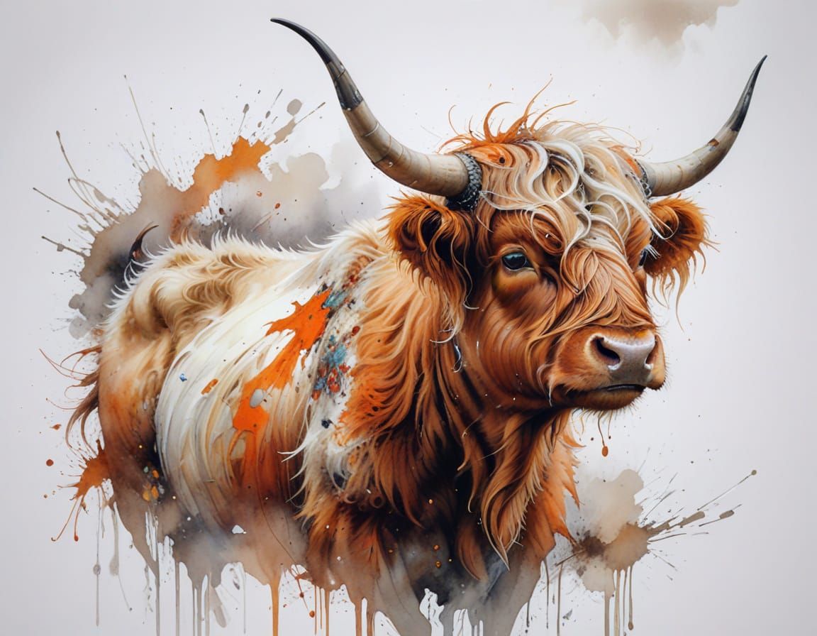 Stylized Highland Cow Portrait in Painterly Realism
