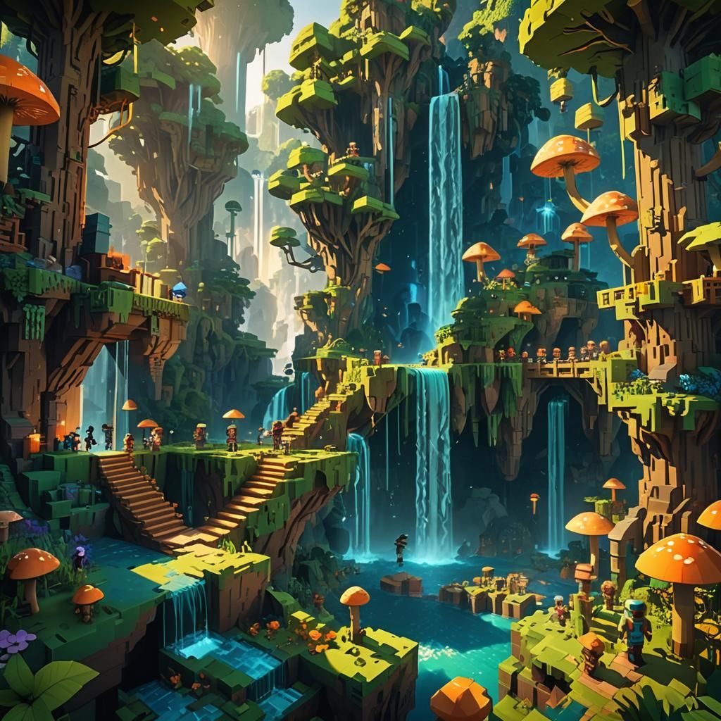 Minecraft Characters in Fantasy Blocky World