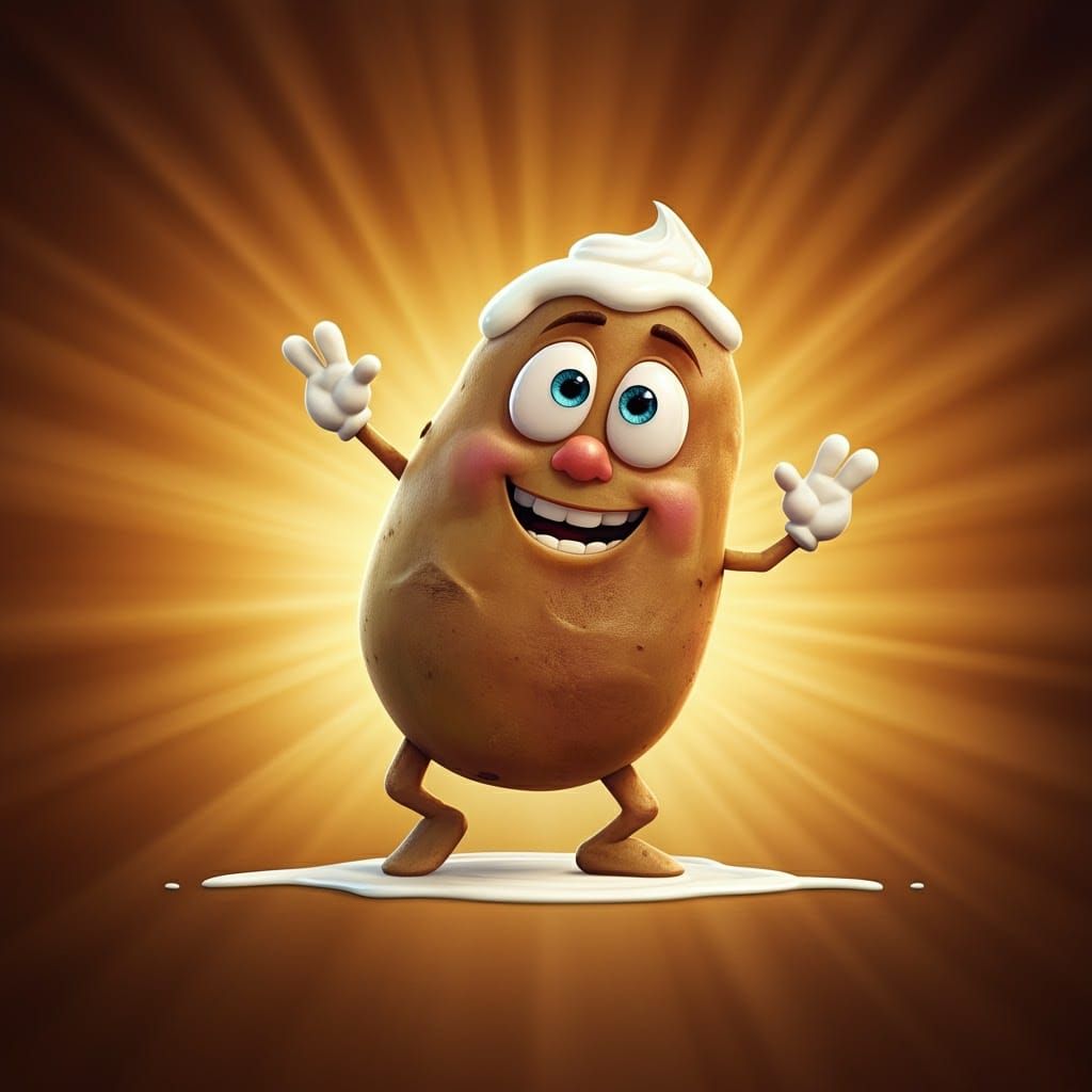 Dancing Baked Potato with Sour Cream: Pixar Style