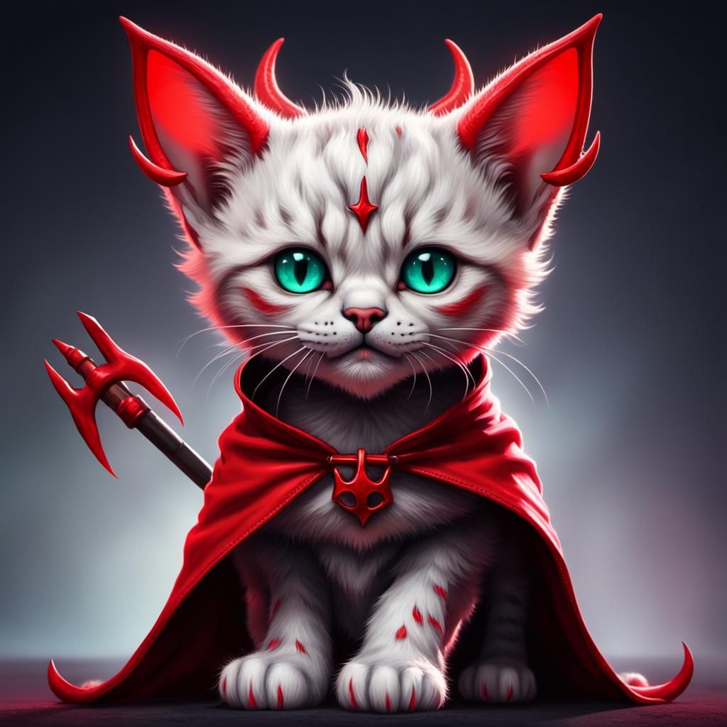 Adorable Tabby Kitten Devil in Neon Colors