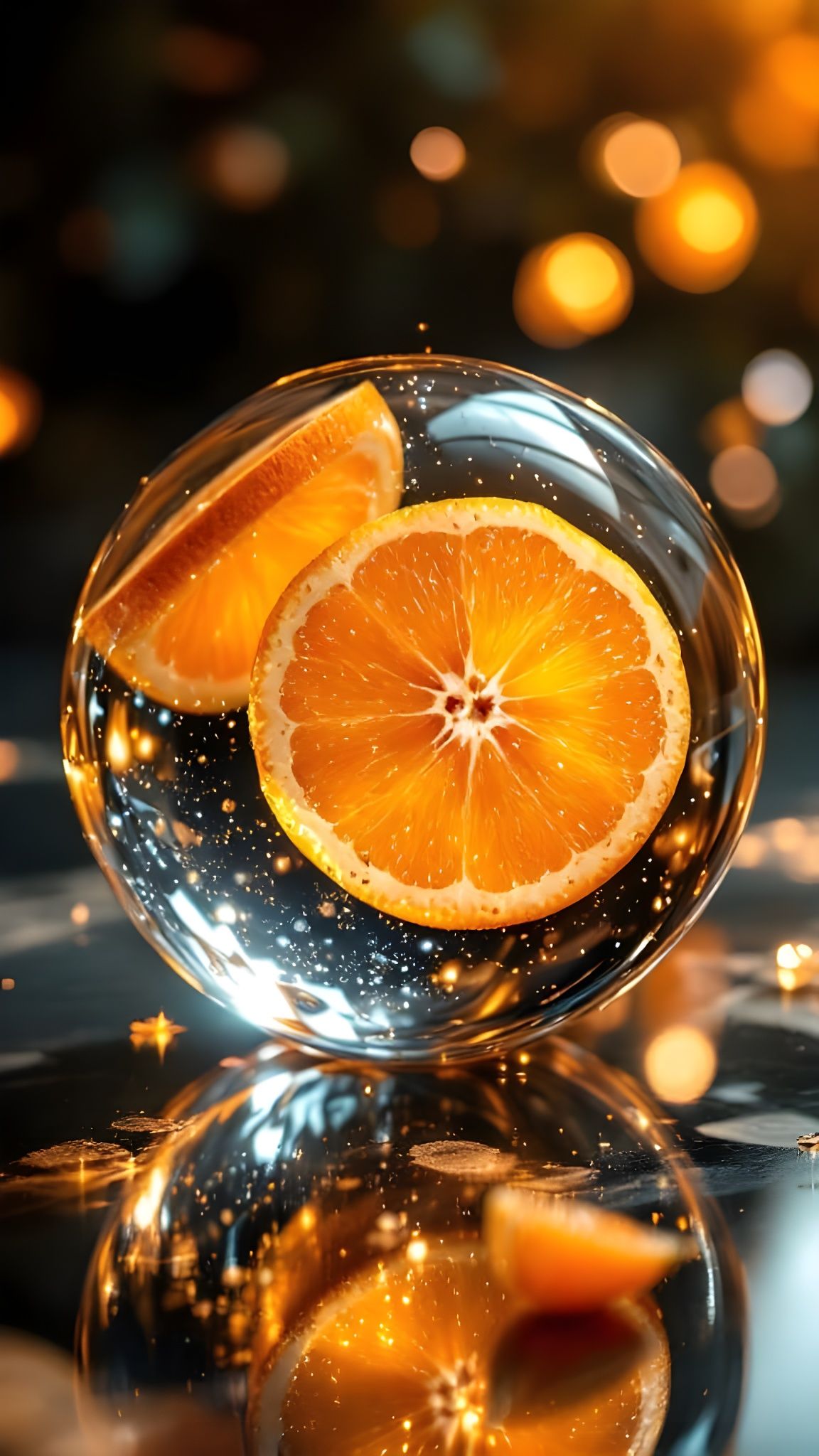 Orange Fruit in Transparent Glass Sphere, HD