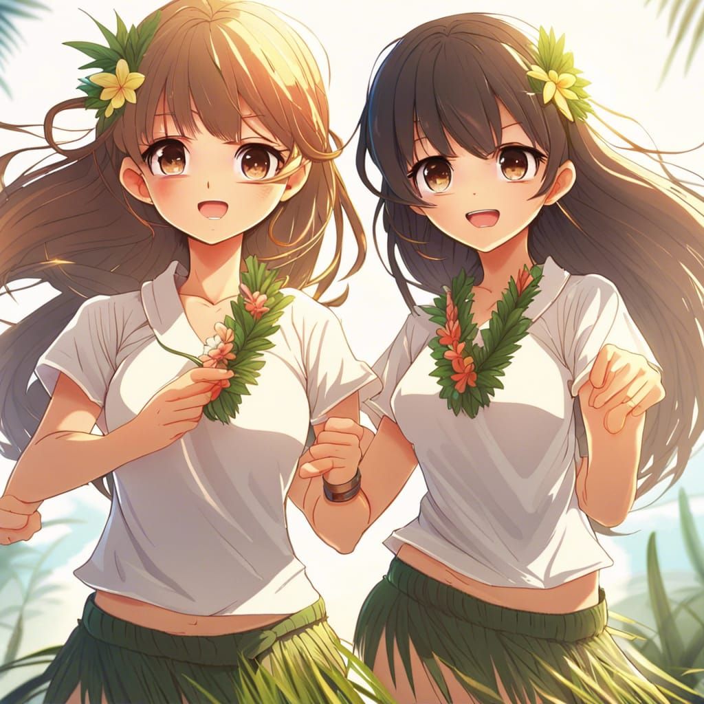 Hula Dancers in Anime Style