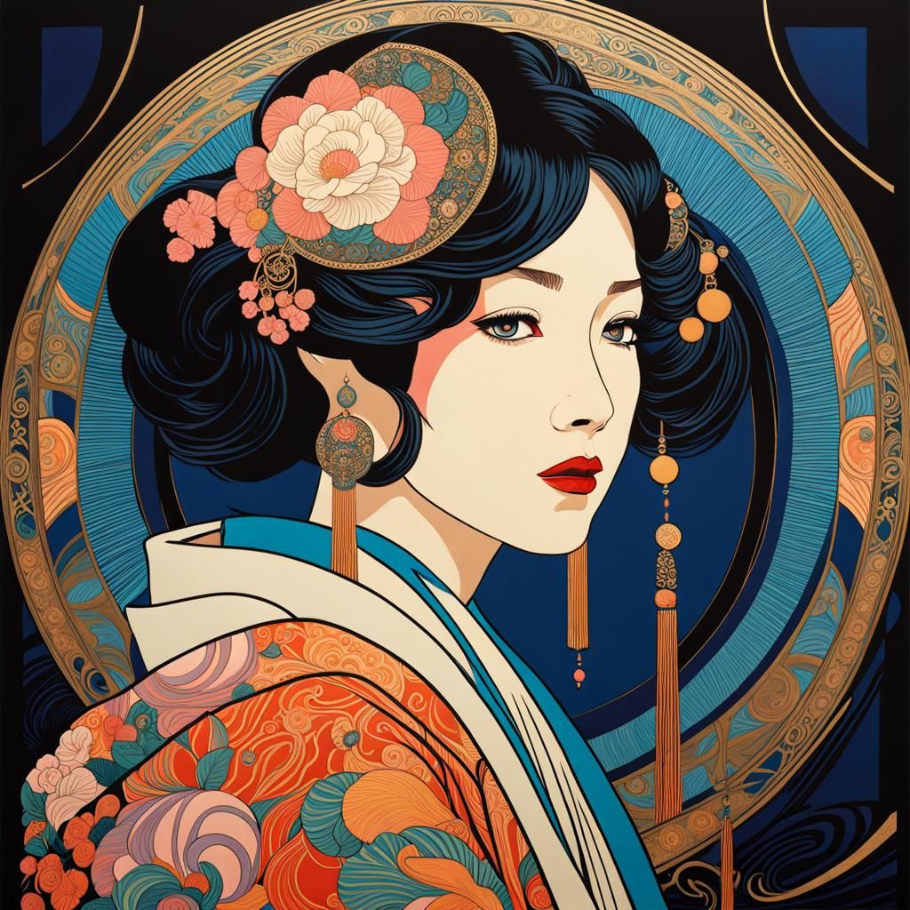 Ukiyo-e Girl with Iridescent Elements