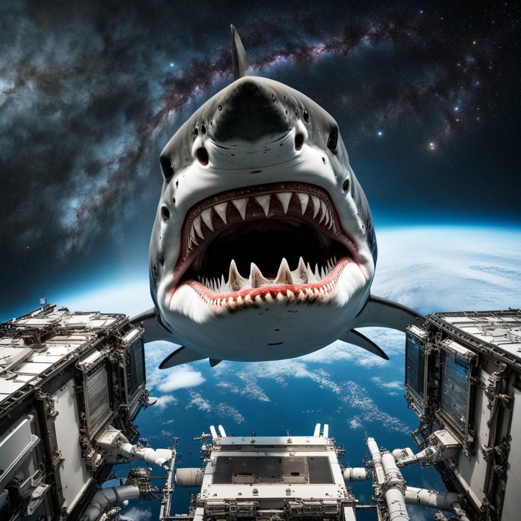 Shark Attack on ISS Space Station in Outer Space
