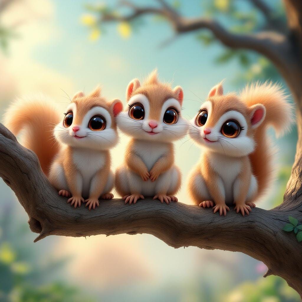 Fluffy Squirrel Creatures in Cozy Fantasy Style