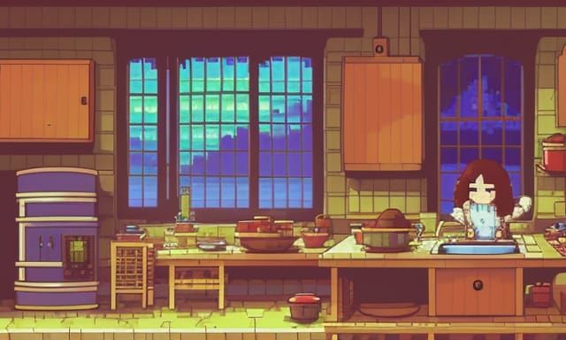 Ghibli Style Witch Kitchen Pixel Art