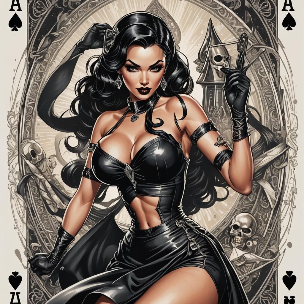 Pinup Girl on Ace of Spades Card: Comic Book Art