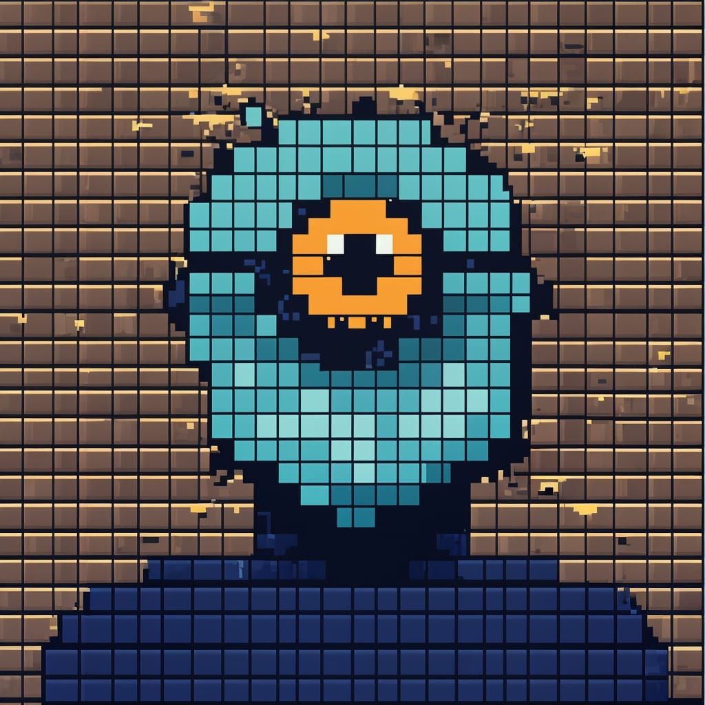 Vibrant Pixel Art Creature with Single Eye and Multi-Colored...